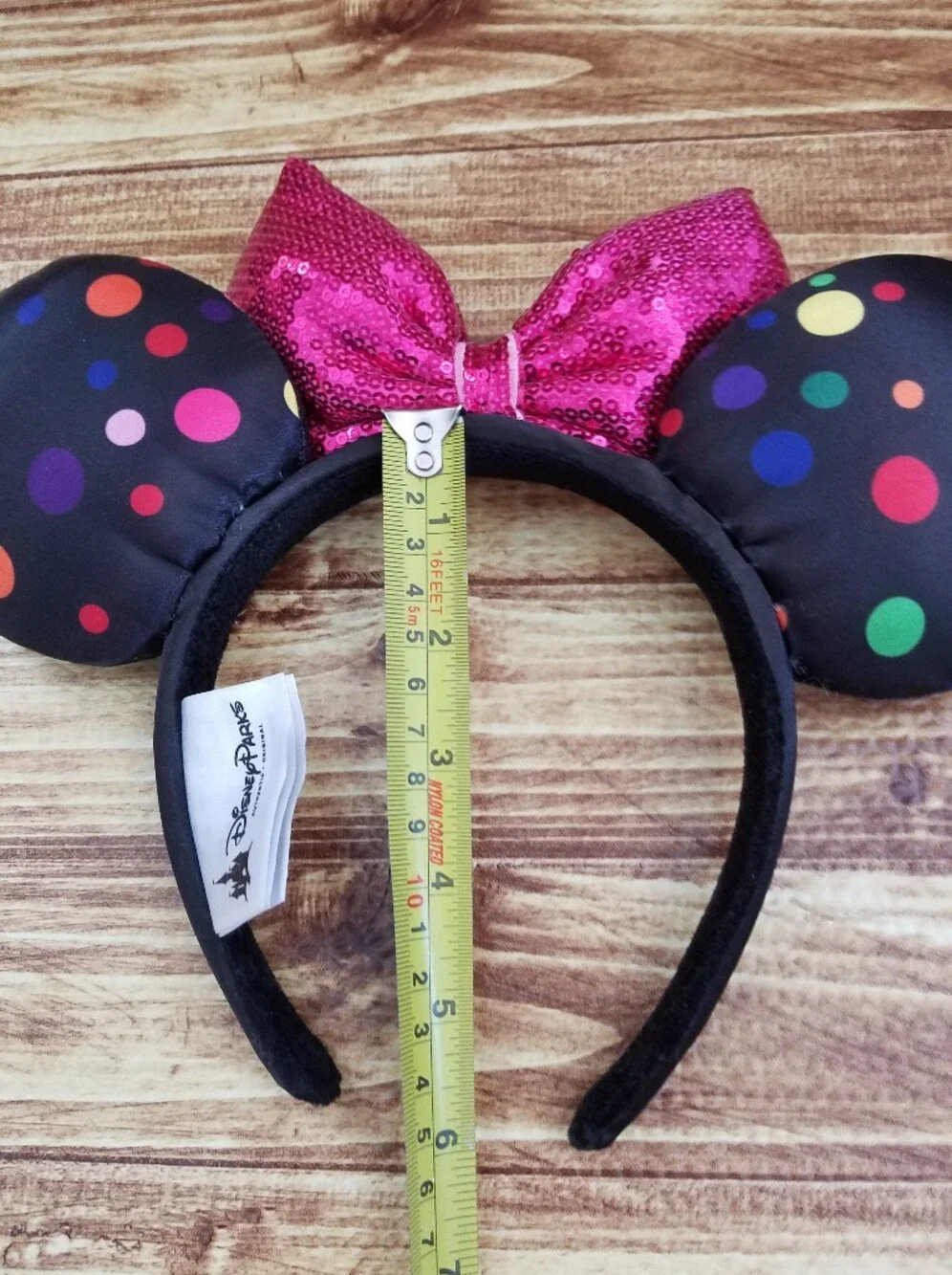 Disney Parks Black Minnie Mouse Ears Headband Pink Rock The Dots Polka Confetti